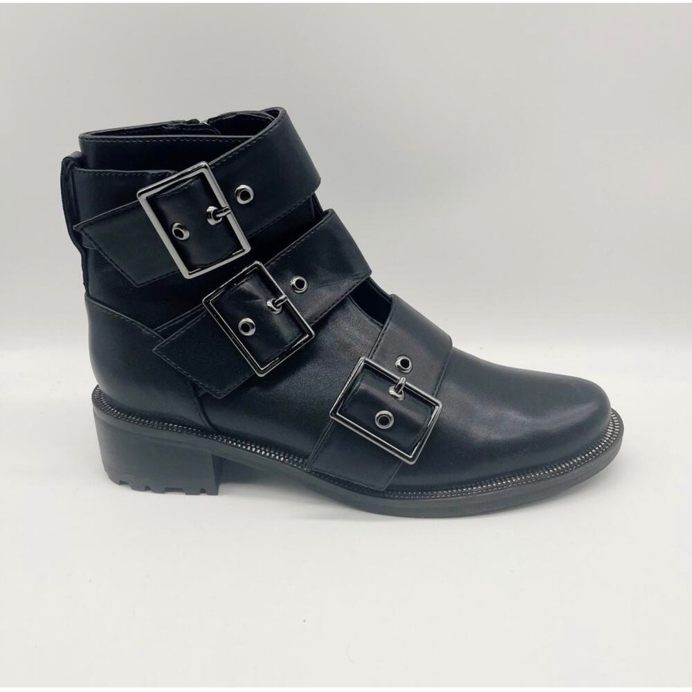 Blondo Boots Women 7 Black Waterproof Leather Triple Buckle Moto Ankle B7117 001 - Picture 2 of 8